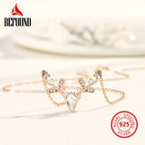 Deer Head Pendant Necklace Zircon Inlay 925 Sterling Silver Christmas Jewelry
