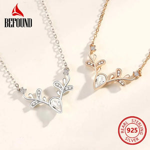 Deer Head Pendant Necklace Zircon Inlay 925 Sterling Silver Christmas Jewelry