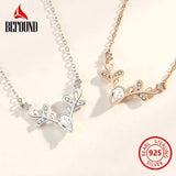 Deer Head Pendant Necklace Zircon Inlay 925 Sterling Silver Christmas Jewelry