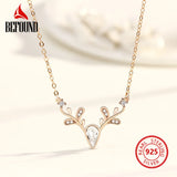 Deer Head Pendant Necklace Zircon Inlay 925 Sterling Silver Christmas Jewelry