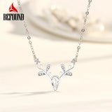 Deer Head Pendant Necklace Zircon Inlay 925 Sterling Silver Christmas Jewelry