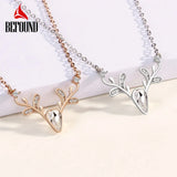 Deer Head Pendant Necklace Zircon Inlay 925 Sterling Silver Christmas Jewelry