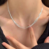 925 Silver Multilayer Chain Necklaces 5-Layer Silver Chain Strand