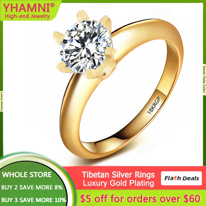 Yellow Allergy Tibetan Silver Ring High Cubic Zirconia Wedding Band
