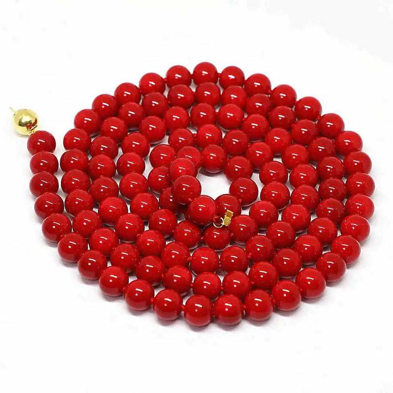 Red Coral Beads Necklace 36in Pretty Women Party Jewelry