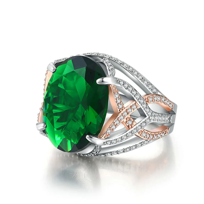 Green CZ Stone Crystal Oval Ring for Women Wedding Jewelry