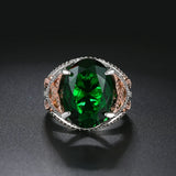 Green CZ Stone Crystal Oval Ring for Women Wedding Jewelry