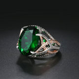 Green CZ Stone Crystal Oval Ring for Women Wedding Jewelry