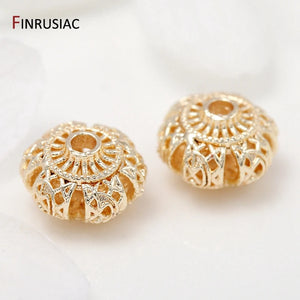 Hollow Flat Beads Accessories for DIY Jewellery Making, Brass Metal Plated