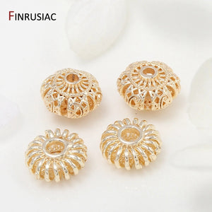 Hollow Flat Beads Accessories for DIY Jewellery Making, Brass Metal Plated