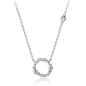 925 Silver Circle Necklace CZ Crystal Round Jewelry Women