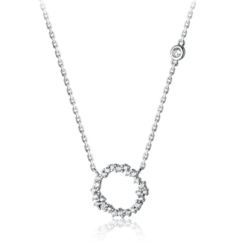 925 Silver Circle Necklace CZ Crystal Round Jewelry Women