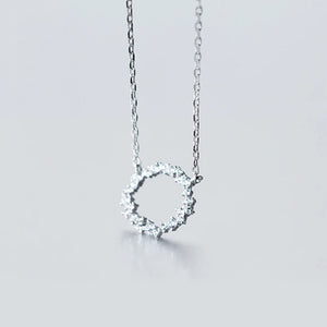 925 Silver Circle Necklace CZ Crystal Round Jewelry Women