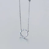 925 Silver Circle Necklace CZ Crystal Round Jewelry Women