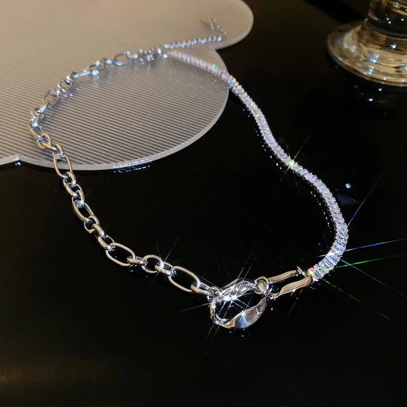 Asymmetrical Personality CZ Necklace for Lady Shine Rhinestone Zircon