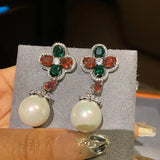 Clover Freshwater Pearl Drop Earrings 925 Silver Dangling Earring for Women