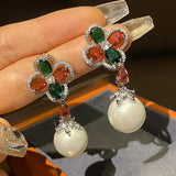 Clover Freshwater Pearl Drop Earrings 925 Silver Dangling Earring for Women