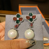 Clover Freshwater Pearl Drop Earrings 925 Silver Dangling Earring for Women