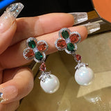 Clover Freshwater Pearl Drop Earrings 925 Silver Dangling Earring for Women