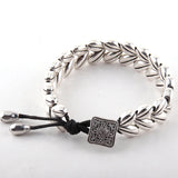 Coffee Beans Antique Silver Leather Women Bracelet