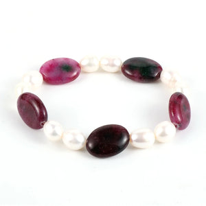 Freshwater Pearls Oval Stone Bracelets Pink Purple Beads Jewelry