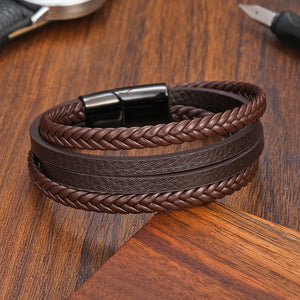 Hand Woven Leather Bracelet Stainless Steel Chakra Leather Bracelet