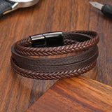 Hand Woven Leather Bracelet Stainless Steel Chakra Leather Bracelet
