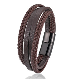 Hand Woven Leather Bracelet Stainless Steel Chakra Leather Bracelet
