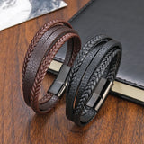 Hand Woven Leather Bracelet Stainless Steel Chakra Leather Bracelet