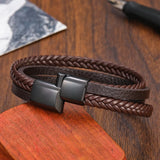 Hand Woven Leather Bracelet Stainless Steel Chakra Leather Bracelet