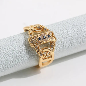 Vintage Round CZ Yin Yang Chunky Ring Female Wedding Jewelry