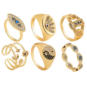 Vintage Round CZ Yin Yang Chunky Ring Female Wedding Jewelry