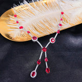 925 Silver Ruby Zircon Sweater Pendant Necklace Fine Jewelry Party Gift