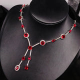 925 Silver Ruby Zircon Sweater Pendant Necklace Fine Jewelry Party Gift
