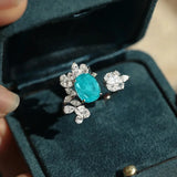 Paraiba Tourmaline Oval Open Ring Silver Gemstones Jewelry