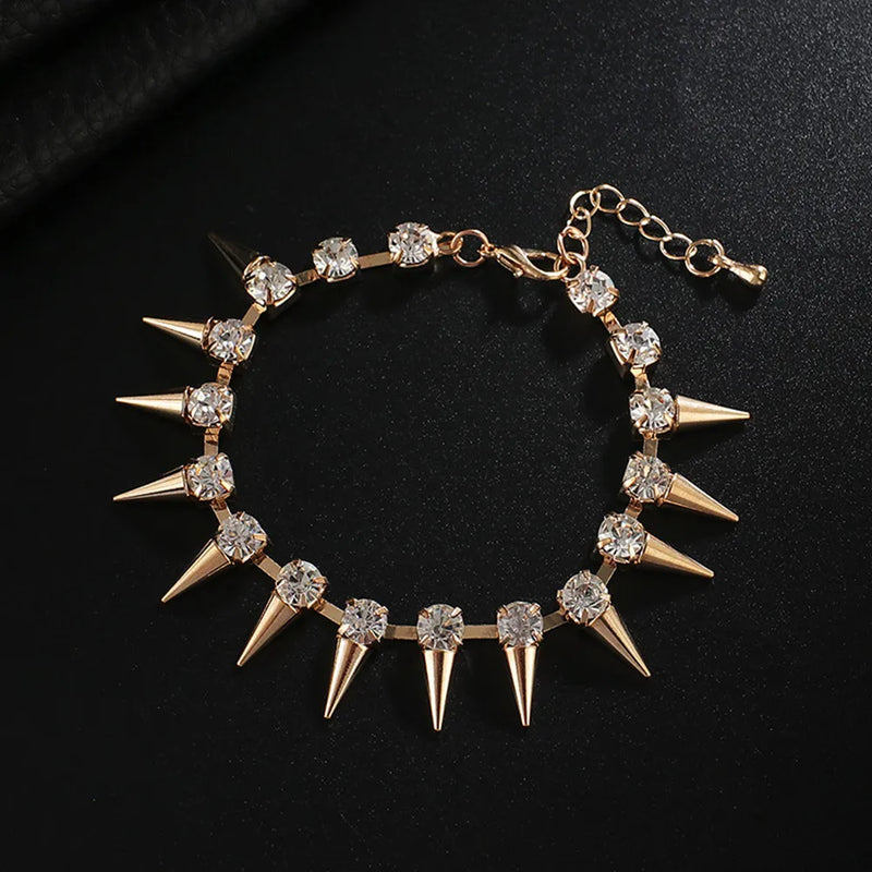Rhinestone Charm Rivet Bracelet Bling Crystal Link Chain Jewelry