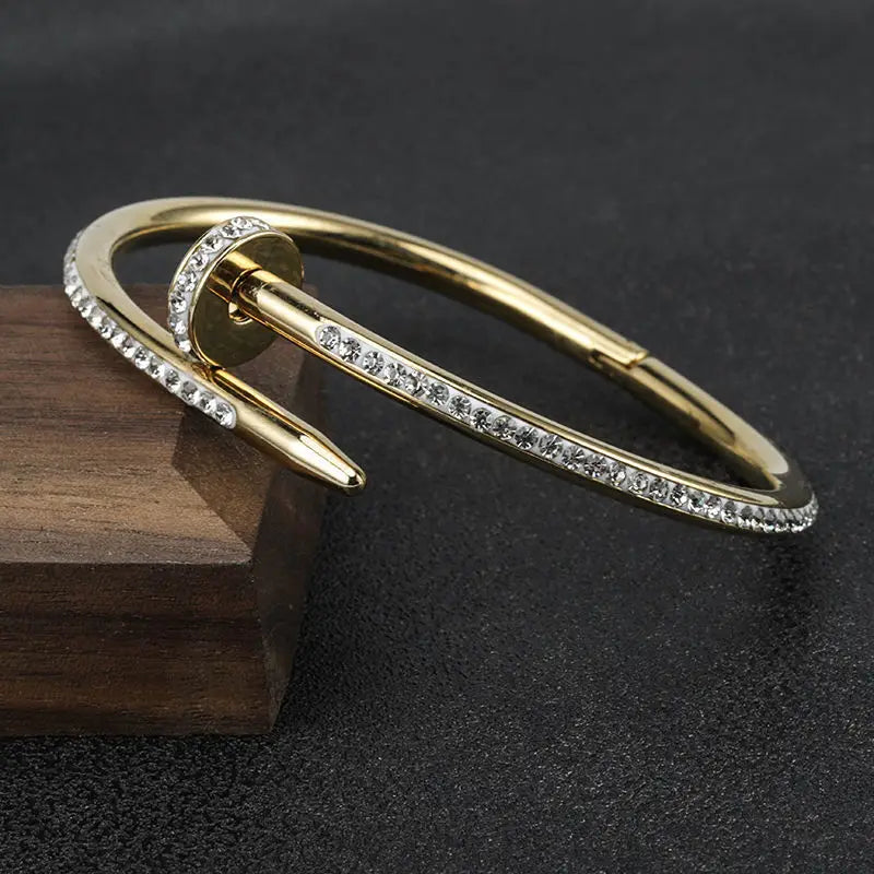 Roman Numerals Nail Open Bracelet For Women Classic Stainless Steel Jewelry