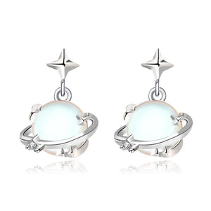 Moonstone Planet Drop Earrings Woman Style Party Gift