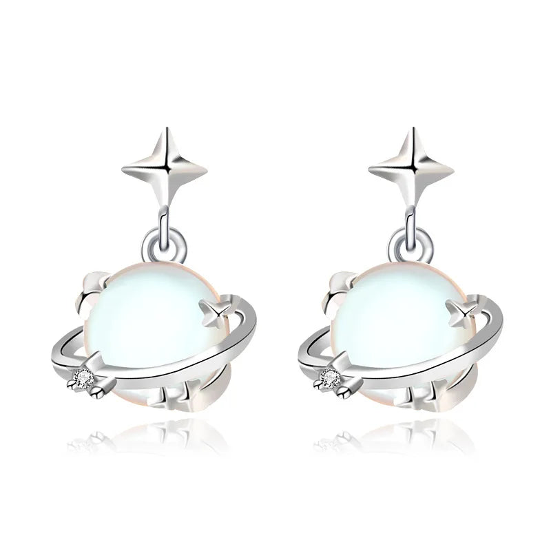 Moonstone Planet Drop Earrings Woman Style Party Gift