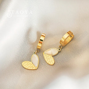 Shell Splicing Heart Pendant Earrings
