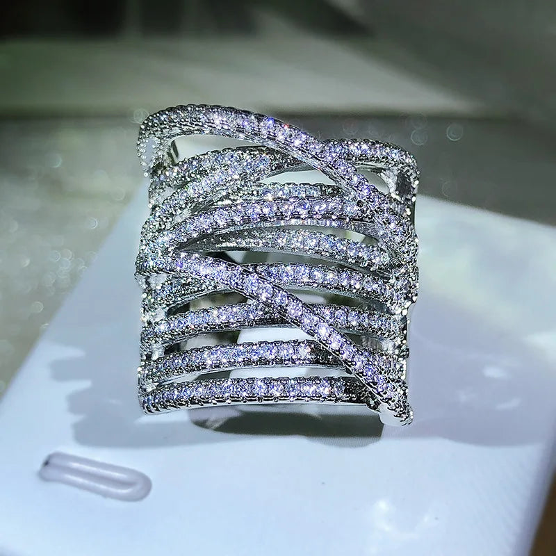 Wide Twisted Ring with Zircon Statement CZ Jewelry