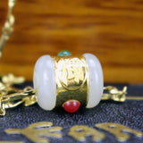 24k Hetian Jade Lucky Tube Cylinder Pendant Necklace