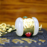 24k Hetian Jade Lucky Tube Cylinder Pendant Necklace