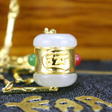 24k Hetian Jade Lucky Tube Cylinder Pendant Necklace