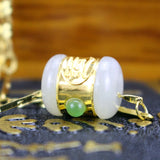 24k Hetian Jade Lucky Tube Cylinder Pendant Necklace