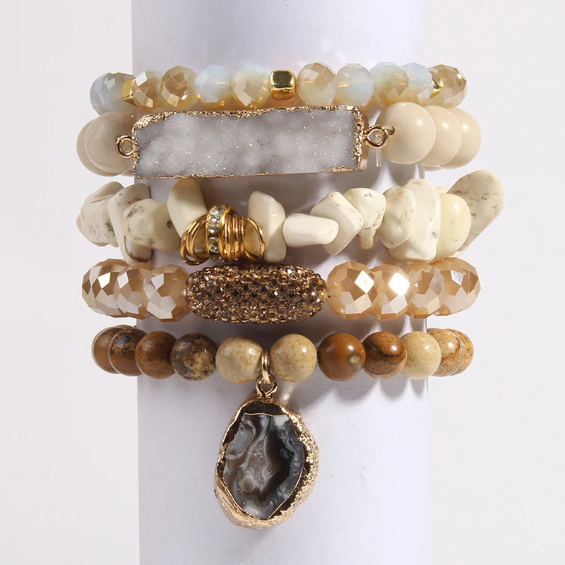 Druzy Charm 5pc Stack Bracelets Set - Women Gift