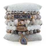 Druzy Charm 5pc Stack Bracelets Set - Women Gift