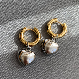 Silver Peach Heart Earrings Runway Bijoux Goth