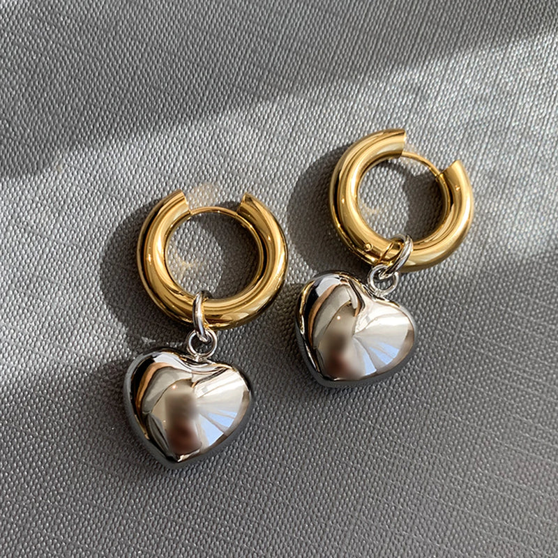 Silver Peach Heart Earrings Runway Bijoux Goth