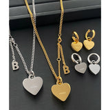 Heart Silver Chains Earring Necklace Set for Woman